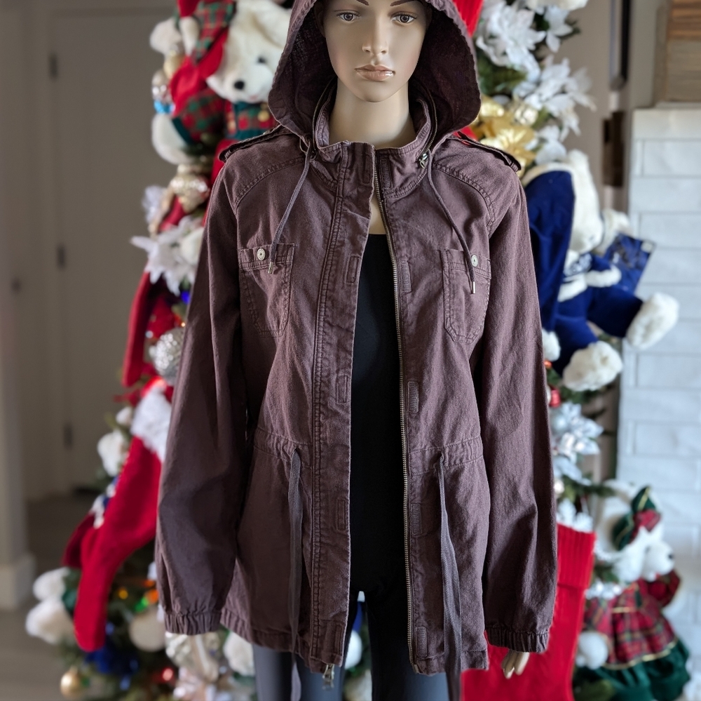 Old Navy Summer 2007 Mahogany Cotton Brown Utility Jacket Women's Hooded Size M